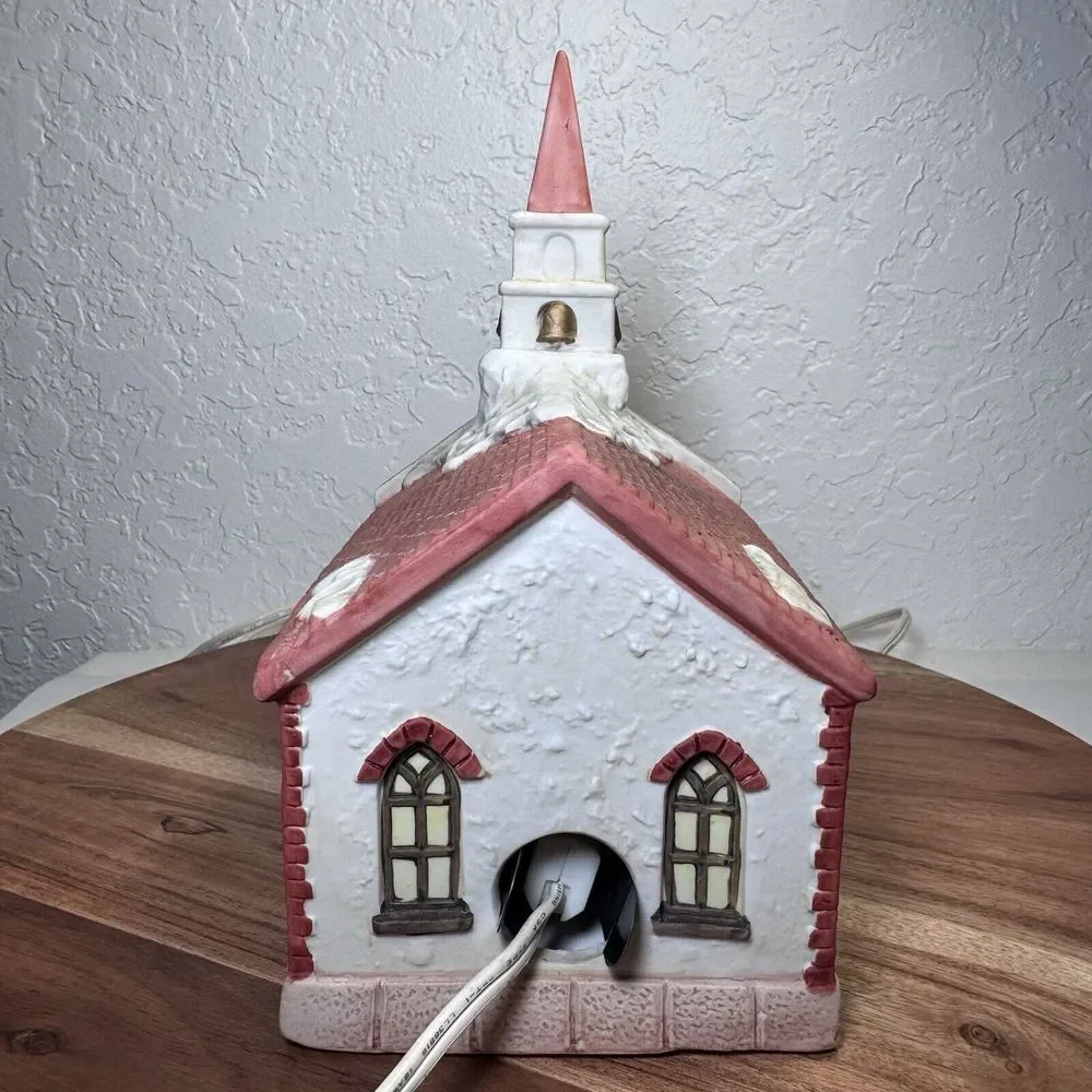 Vtg Americana Porcelain St. Mary's Church Christmas Village‎ Building Light Cord